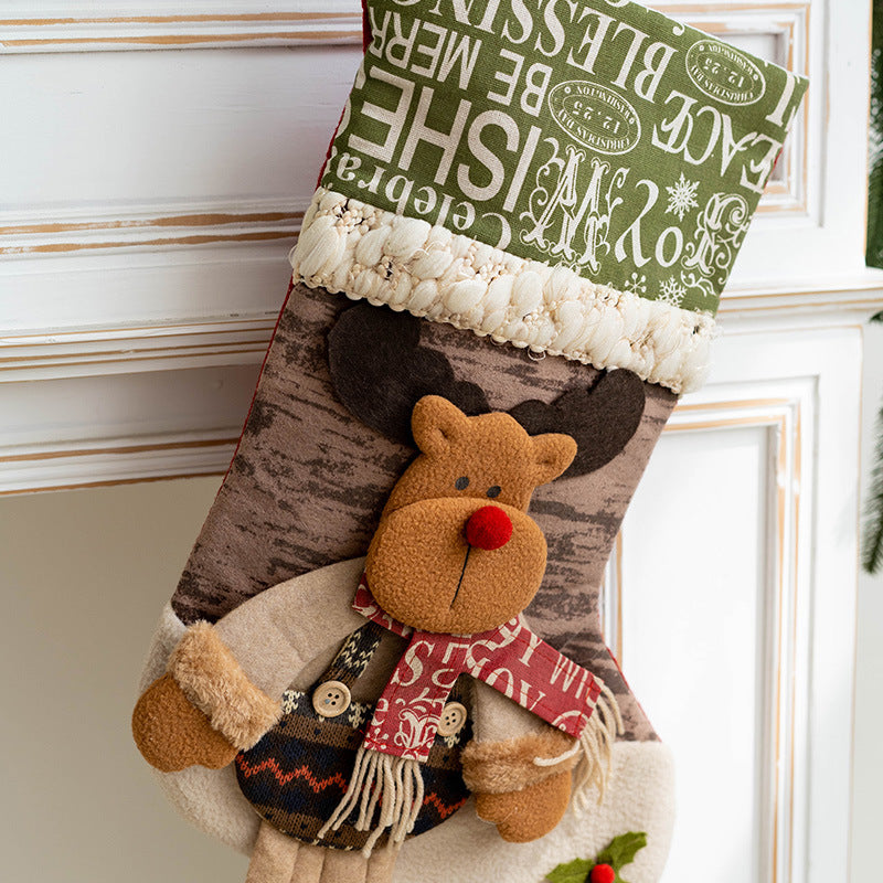 10 Pcs Christmas Stockings Hanging Ornaments with Santa Claus Snowman Elk Designs for Xmas Tree Party Supplies