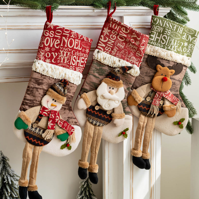 10 Pcs Christmas Stockings Hanging Ornaments with Santa Claus Snowman Elk Designs for Xmas Tree Party Supplies