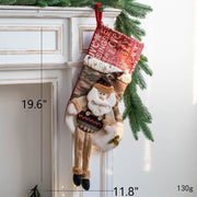 10 Pcs Christmas Stockings Hanging Ornaments with Santa Claus Snowman Elk Designs for Xmas Tree Party Supplies
