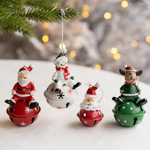 10 Pcs Christmas Hanging Ornaments Set – Santa Claus, Snowman, Elk Pendants with Bells – Holiday Tree Decorations