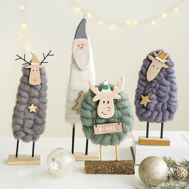 Santa Claus Snowman Elk Wool Felt Tabletop Centerpiece Decorations Christmas Ornaments Bulk Set