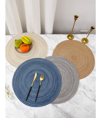 Bulk Set Of 2 Round Woven Placemats Washable Heat Insulation Table Mats Wholesale