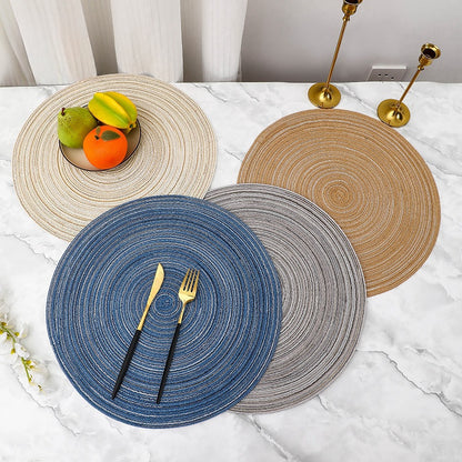 Bulk Set Of 2 Round Woven Placemats Washable Heat Insulation Table Mats Wholesale