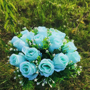 22 Colors Artificial Rose Bush Bouquets for Graves and Memorials, Bulk Wholesale Cemetery Flowers in Vase
