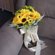 9.8 Inch Yellow Artificial Sunflower Bridal Bouquet 1 Pc Wedding Flower Arrangement