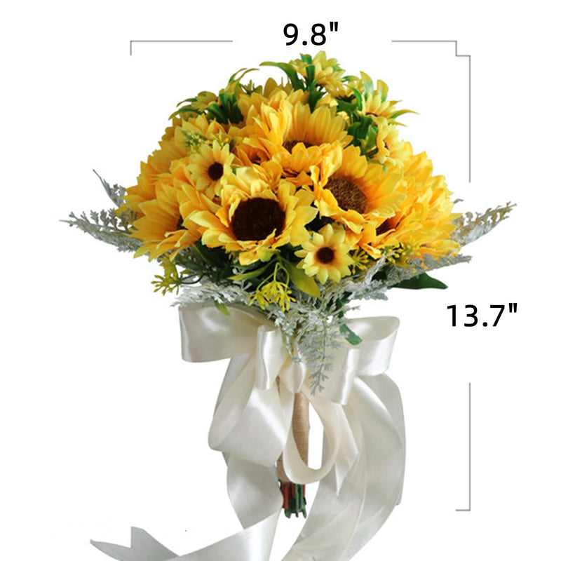 9.8 Inch Yellow Artificial Sunflower Bridal Bouquet 1 Pc Wedding Flower Arrangement