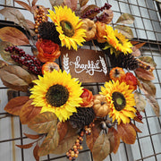 Sunflower Pumpkin Leaf Wreath with Sign 18 Inch Artificial Flower Front Door Farmhouse Decor Bulk