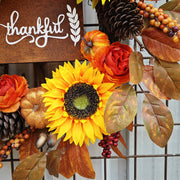 Sunflower Pumpkin Leaf Wreath with Sign 18 Inch Artificial Flower Front Door Farmhouse Decor Bulk