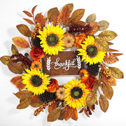 Sunflower Pumpkin Leaf Wreath with Sign 18 Inch Artificial Flower Front Door Farmhouse Decor Bulk