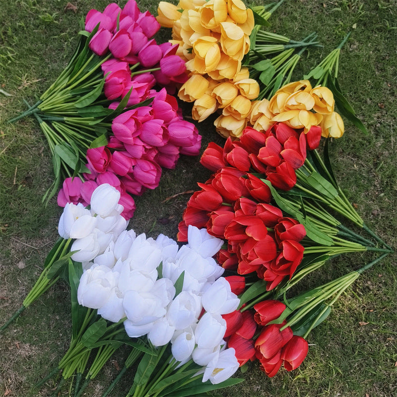 17 Inch Tulip Bush 6 Stems UV Resistant Artificial Flowers for Outdoors
