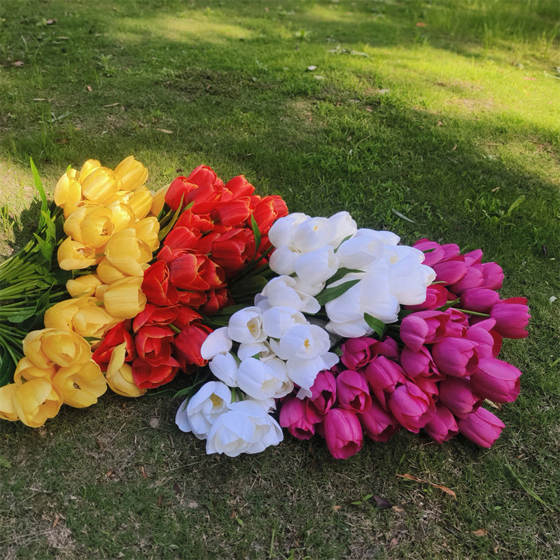 17 Inch Tulip Bush 6 Stems UV Resistant Artificial Flowers for Outdoors