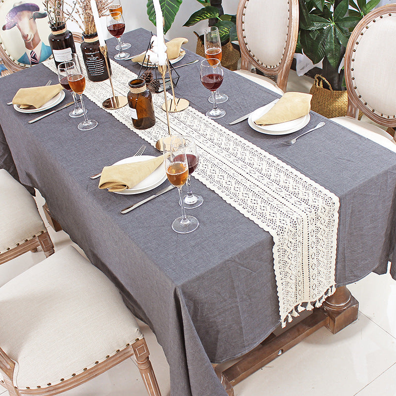 Bulk Vintage Cotton Lace Boho Table Runner with Tassels for Dining Table Wholesale