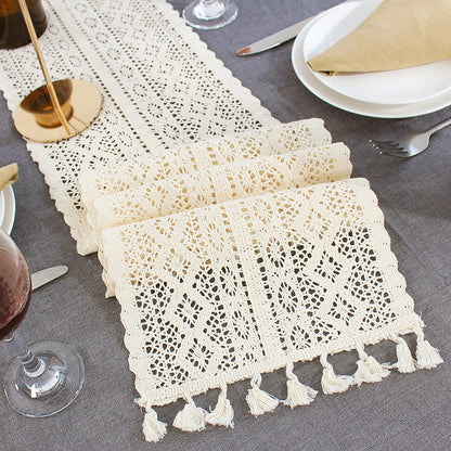 Bulk Vintage Cotton Lace Boho Table Runner with Tassels for Dining Table Wholesale