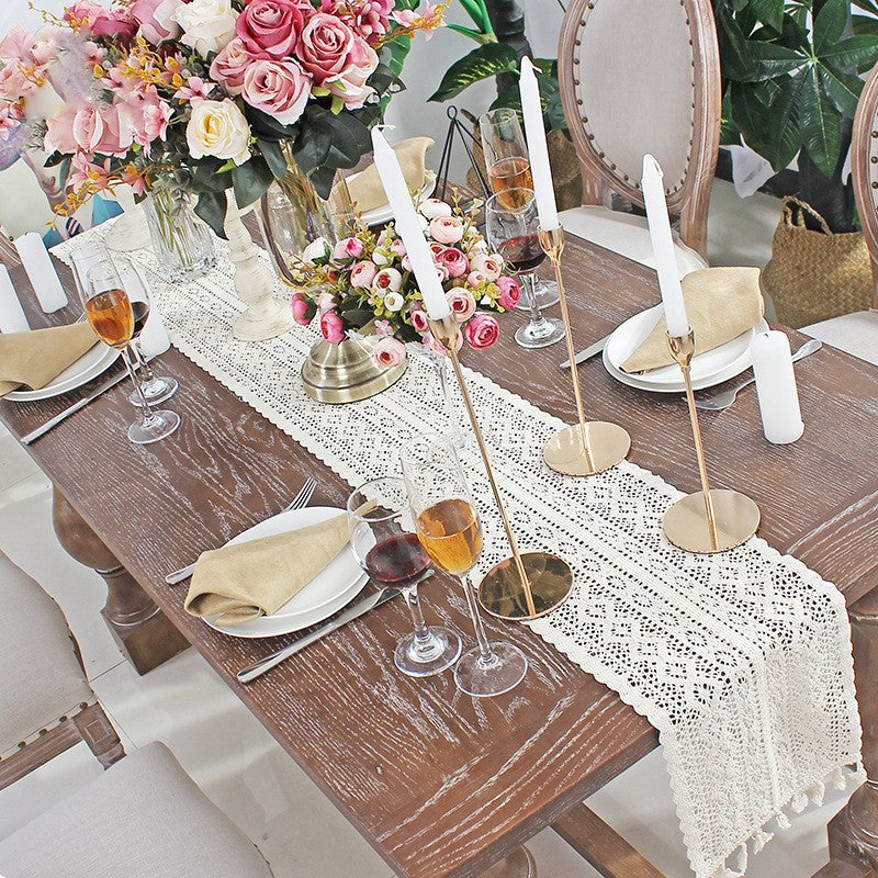 Bulk Vintage Cotton Lace Boho Table Runner with Tassels for Dining Table Wholesale
