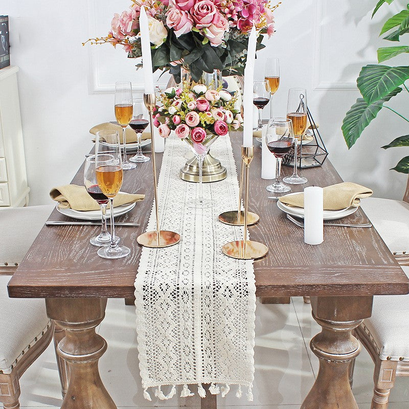 Bulk Vintage Cotton Lace Boho Table Runner with Tassels for Dining Table Wholesale