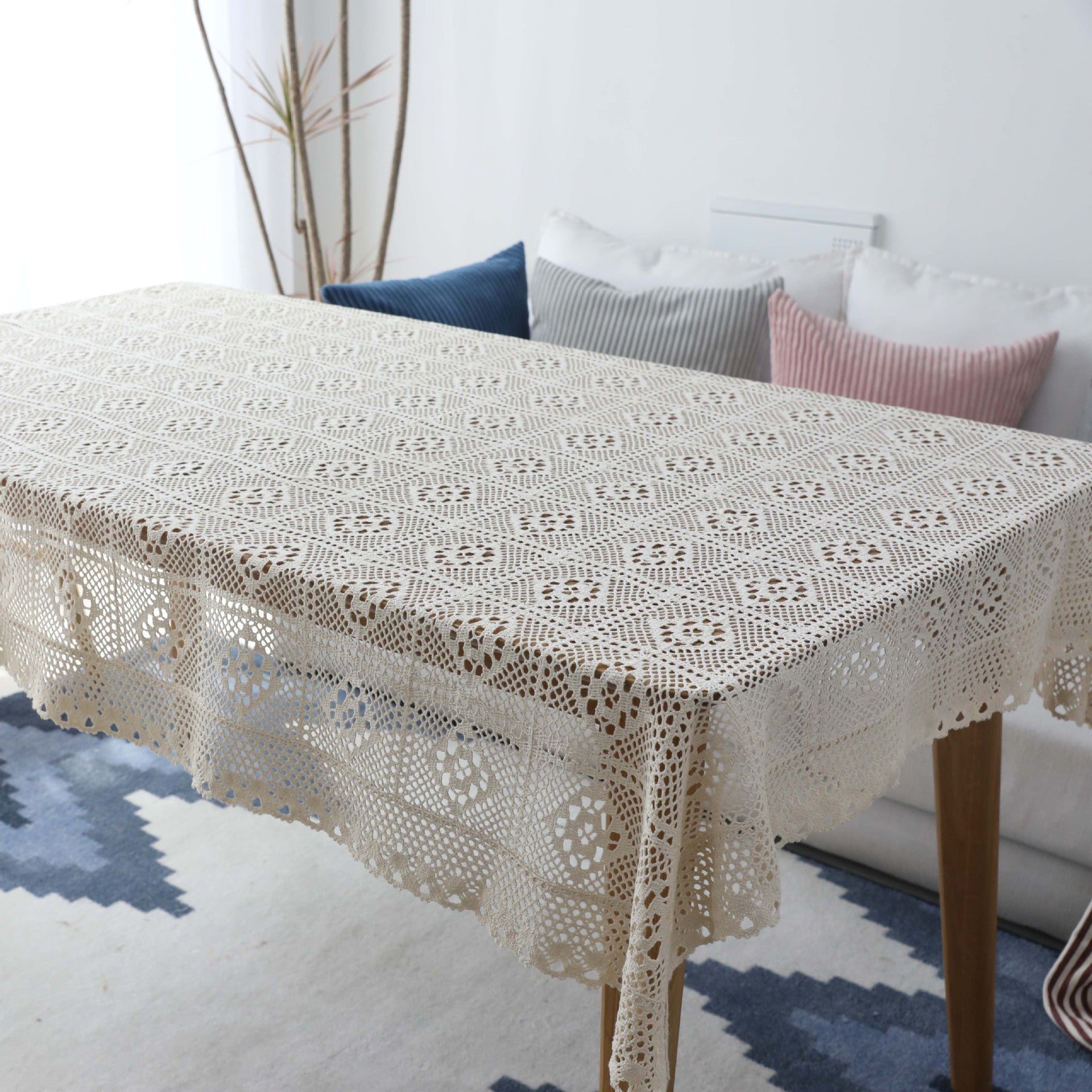 Bulk Boho Handmade Crochet Square Tablecloth for Dinning Tabletop Decor Wholesale