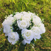 22 Colors Artificial Rose Bush Bouquets for Graves and Memorials, Bulk Wholesale Cemetery Flowers in Vase