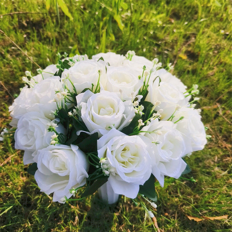 22 Colors Artificial Rose Bush Bouquets for Graves and Memorials, Bulk Wholesale Cemetery Flowers in Vase