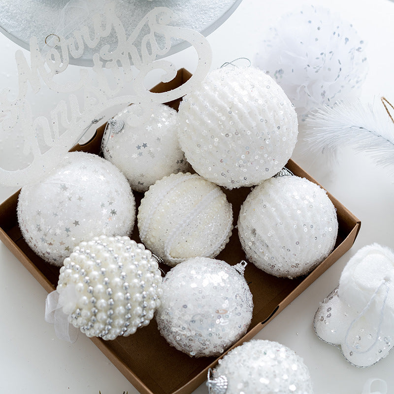 White Christmas Glitter Balls Ornaments Bulk Pack, 12 Pcs, Hanging Holiday Decor