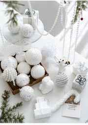 White Christmas Glitter Balls Ornaments Bulk Pack, 12 Pcs, Hanging Holiday Decor
