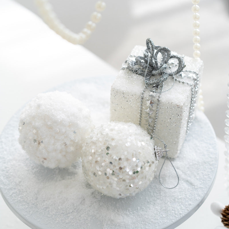 White Christmas Glitter Balls Ornaments Bulk Pack, 12 Pcs, Hanging Holiday Decor