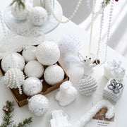 White Christmas Glitter Balls Ornaments Bulk Pack, 12 Pcs, Hanging Holiday Decor