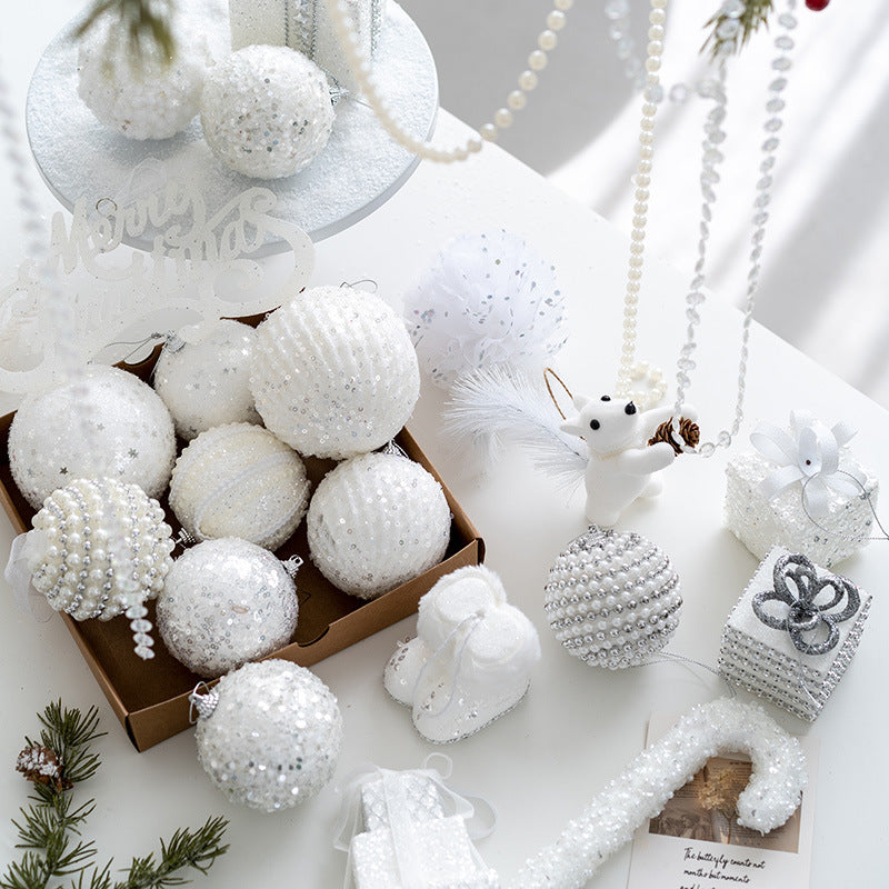 White Christmas Glitter Balls Ornaments Bulk Pack, 12 Pcs, Hanging Holiday Decor