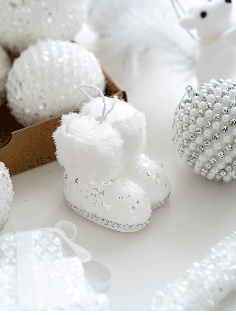White Christmas Glitter Balls Ornaments Bulk Pack, 12 Pcs, Hanging Holiday Decor