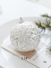 White Christmas Glitter Balls Ornaments Bulk Pack, 12 Pcs, Hanging Holiday Decor