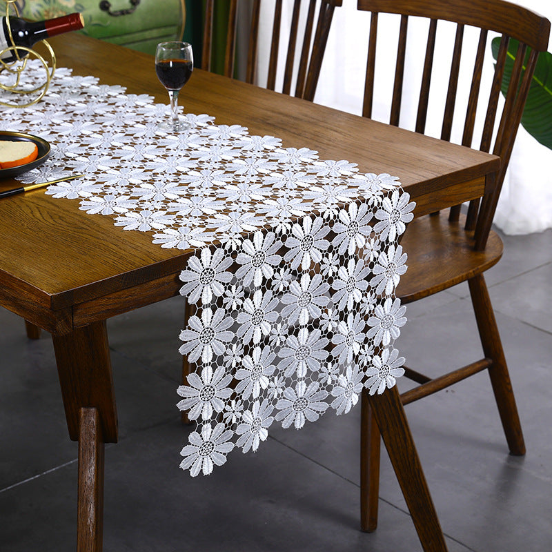 Bulk Daisy Flower White Lace Table Runner for Dining Table Wedding Party Decor Wholesale