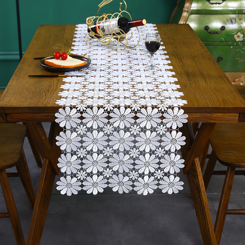 Bulk Daisy Flower White Lace Table Runner for Dining Table Wedding Party Decor Wholesale