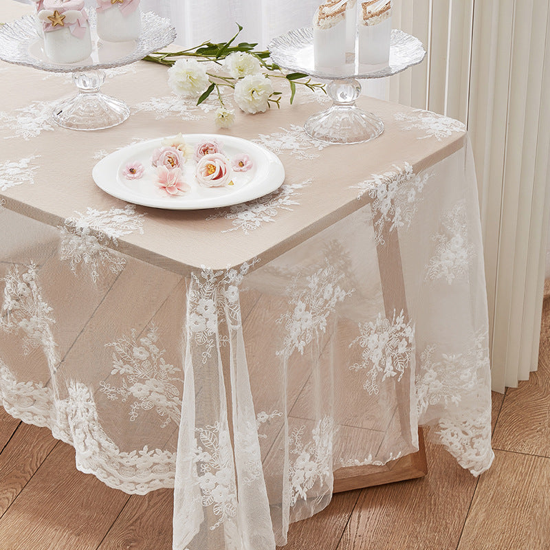 Bulk White Lace Embroidery Tablecloths for Rectangle Tables Wholesale