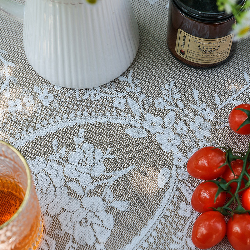 Bulk White Lace Tablecloths with Flower for Table Wholesale