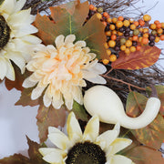 Artificial Flower Wreath 14 Inch White Pumpkin Sunflower Maple Leaf Fall Harvest Decor