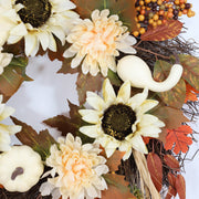 Artificial Flower Wreath 14 Inch White Pumpkin Sunflower Maple Leaf Fall Harvest Decor