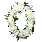 White Rose Wreaths 12 Inch Oval Silk Artificial Flowers 1 Pc Wall Hanging Home Decor
