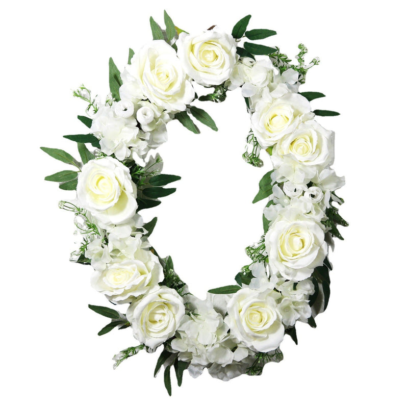 White Rose Wreaths 12 Inch Oval Silk Artificial Flowers 1 Pc Wall Hanging Home Decor