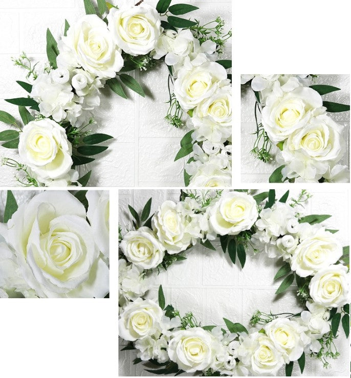 White Rose Wreaths 12 Inch Oval Silk Artificial Flowers 1 Pc Wall Hanging Home Decor