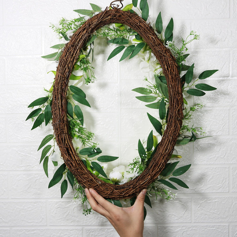 White Rose Wreaths 12 Inch Oval Silk Artificial Flowers 1 Pc Wall Hanging Home Decor