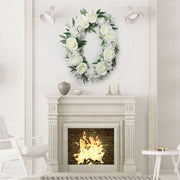 White Rose Wreaths 12 Inch Oval Silk Artificial Flowers 1 Pc Wall Hanging Home Decor