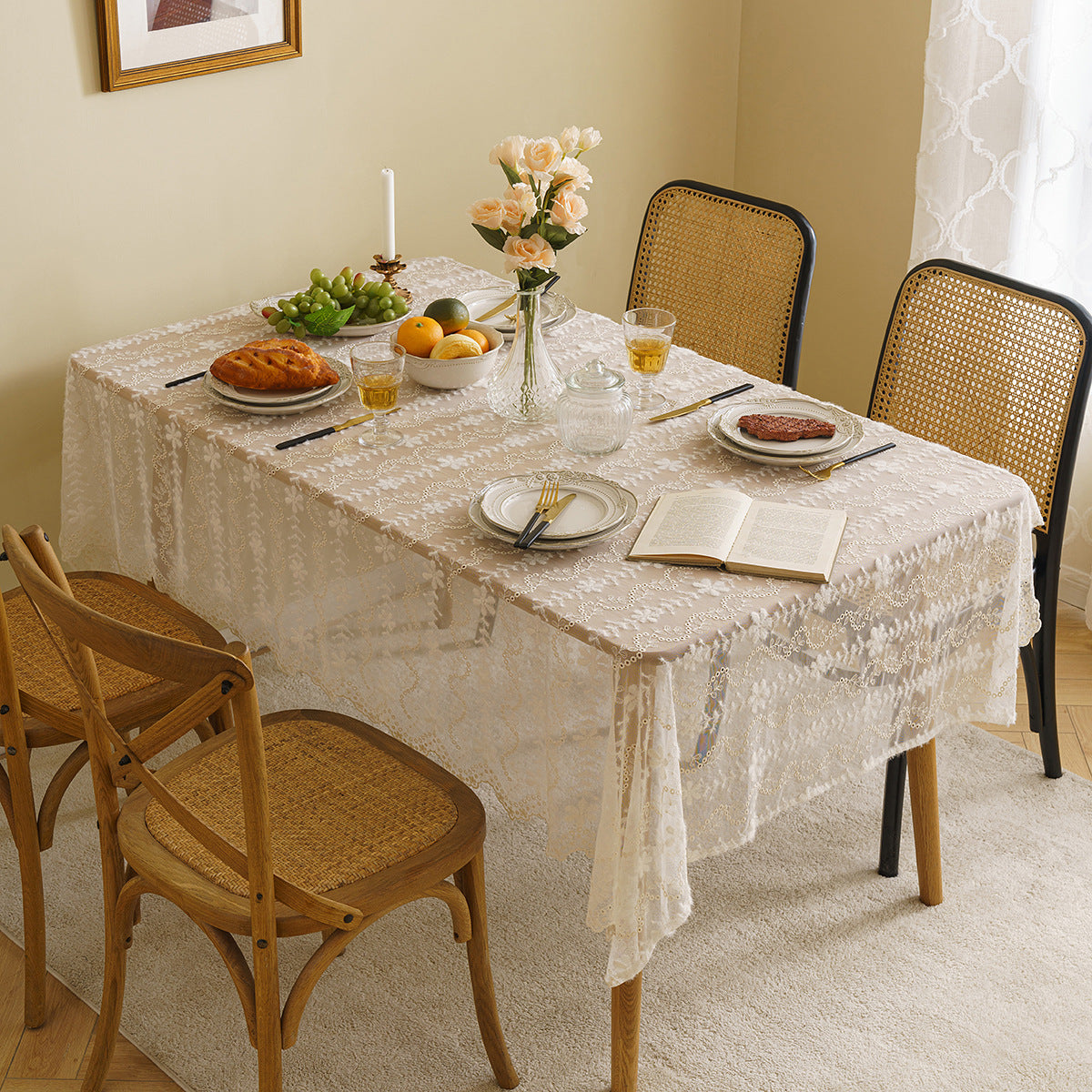 Bulk Snowflake Lace Tablecloth Embroidered Table Cover for Wedding Party Decor Wholesale