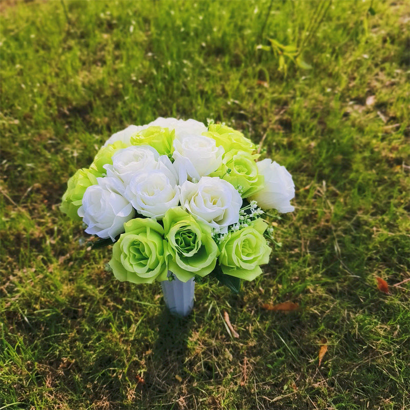 22 Colors Artificial Rose Bush Bouquets for Graves and Memorials, Bulk Wholesale Cemetery Flowers in Vase