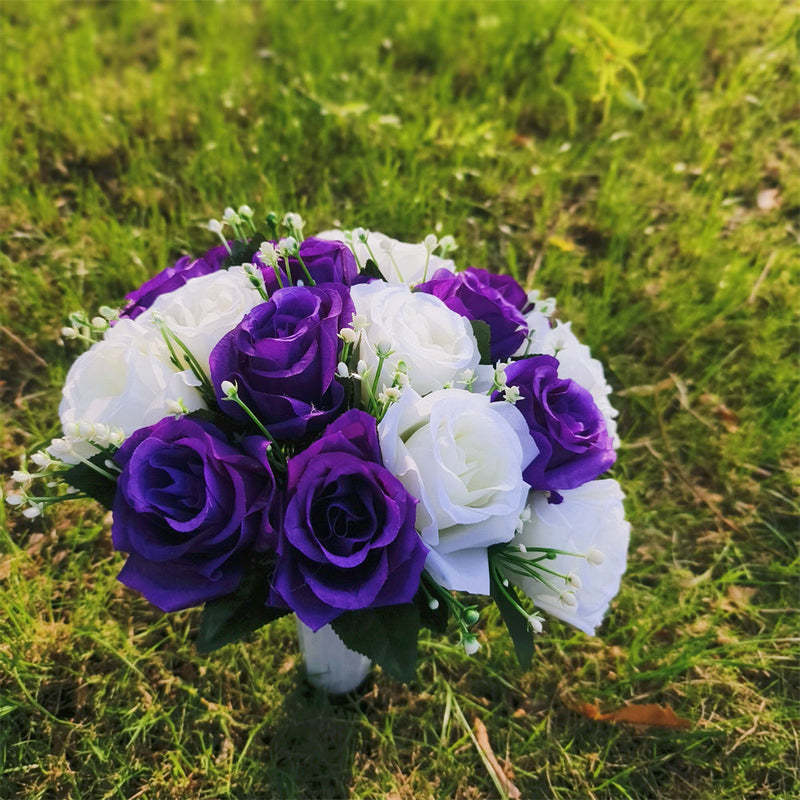 22 Colors Artificial Rose Bush Bouquets for Graves and Memorials, Bulk Wholesale Cemetery Flowers in Vase
