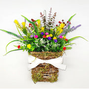 Artificial Wildflower Basket Wreath Door Hanger 12 Inch Bulk Silk Flowers for Front Door Porch Wall Decor