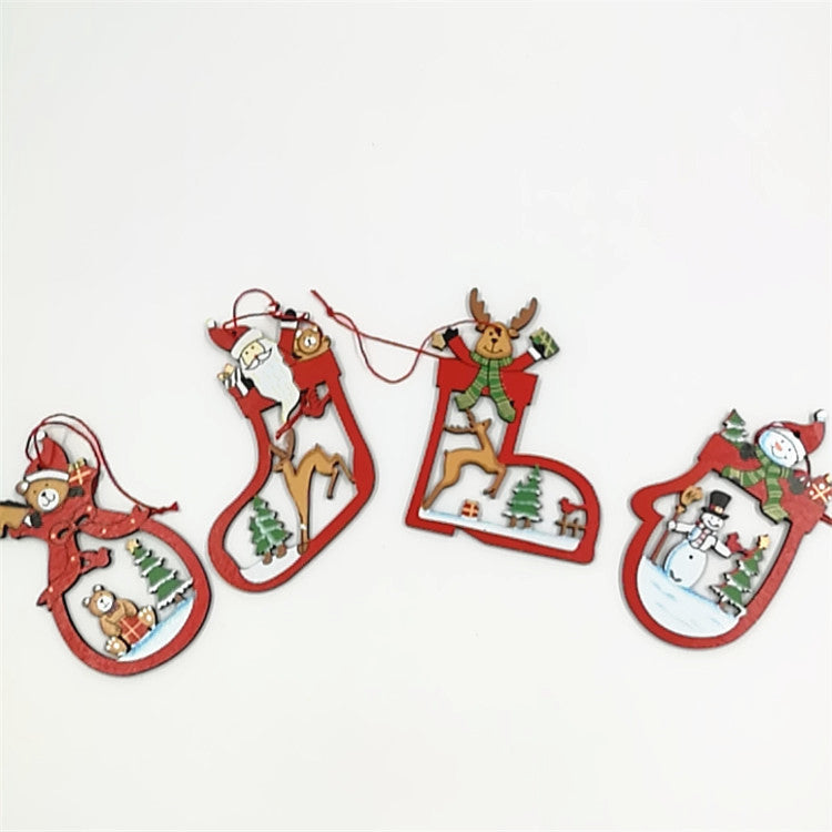 Wood Christmas Hanging Ornaments Set 12 Pcs Socks Shoes Glove Shapes Pendant Holiday Decor Bulk