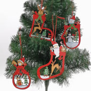 Wood Christmas Hanging Ornaments Set 12 Pcs Socks Shoes Glove Shapes Pendant Holiday Decor Bulk