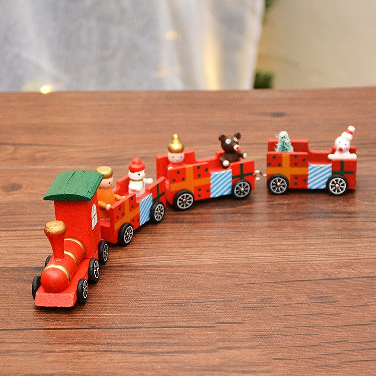 Wooden Christmas Train Ornaments, Mini Desktop Decor, Bulk Set for Holiday Party Decorations