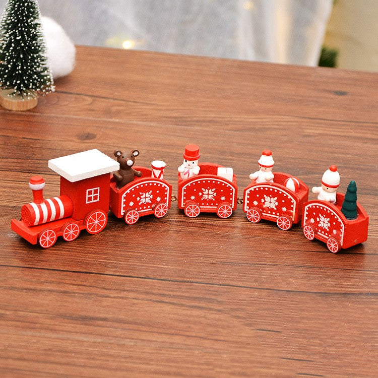 Wooden Christmas Train Ornaments, Mini Desktop Decor, Bulk Set for Holiday Party Decorations