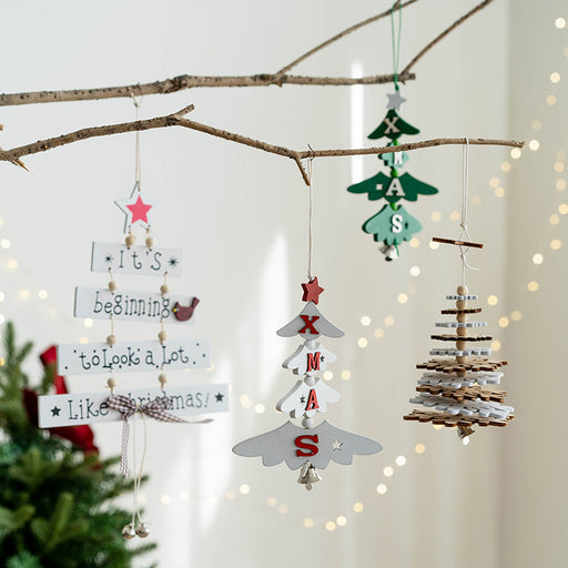 Wooden Pendant Wall Hanging Ornaments for Christmas Tree and New Year Party Decorations, Bulk Set