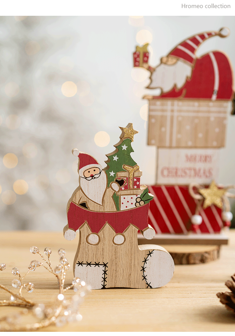 Wooden Christmas Tabletop Decorations Bulk Set for Home Office Party Centerpieces